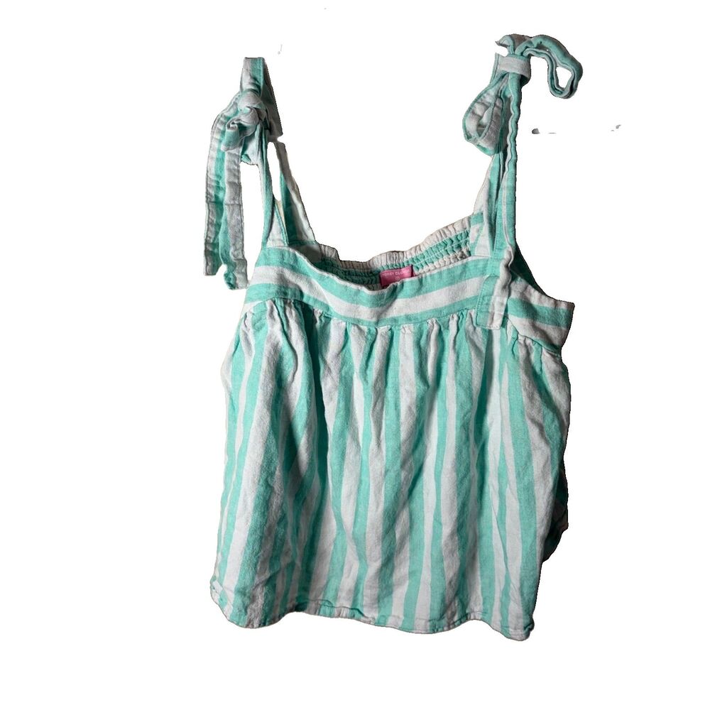 Stoney Clover Target Tank Top Women's Medium Teal Striped Square Neck Tie
